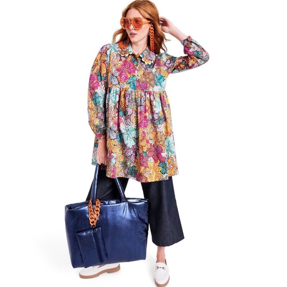 Kika Vargas x Target Anemone Floral Mini Dress top long sleeve SZ S has pockets